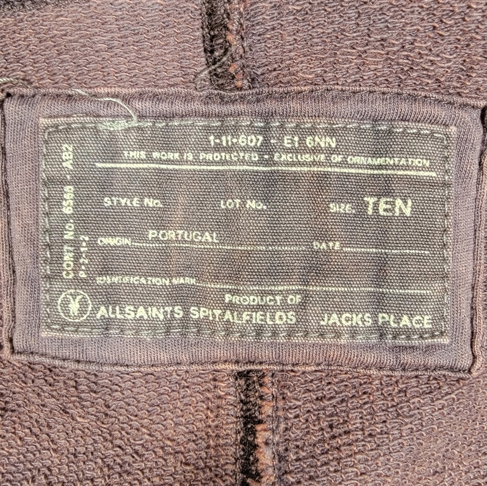 Men’s Sz 10 All Saints Spitafields Brown Cotton Distressed Festival Hooded Vest - Picture 2 of 14